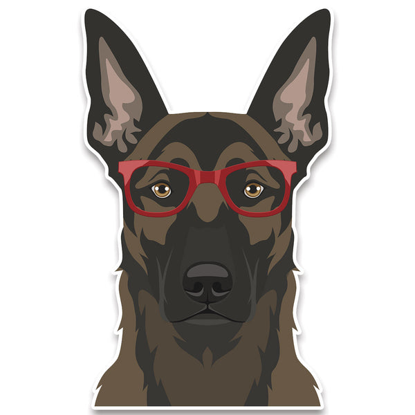 Belgian Malinois Dog Wearing Hipster Glasses Large Vinyl Car Window Sticker