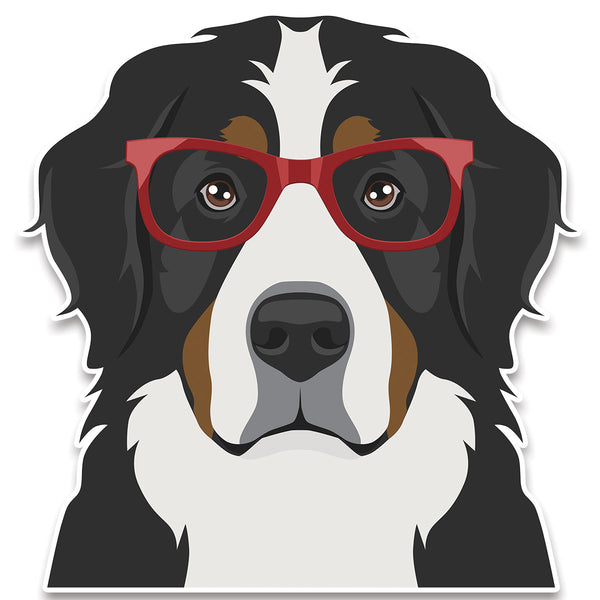 Bernese Mountain Dog Wearing Hipster Glasses Large Vinyl Car Window Sticker