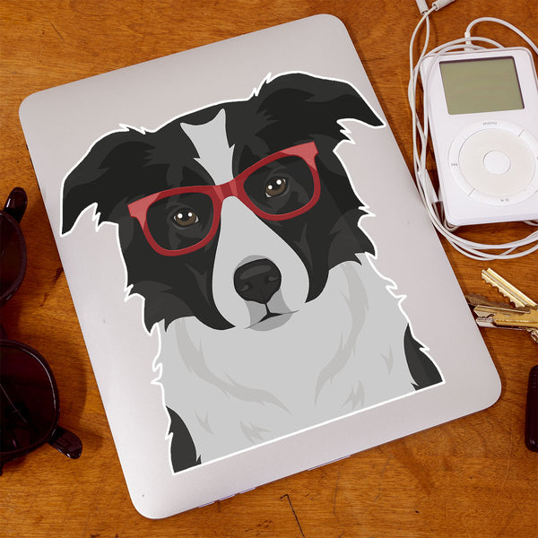 Border Collie Dog Wearing Hipster Glasses Large Vinyl Car Window Sticker