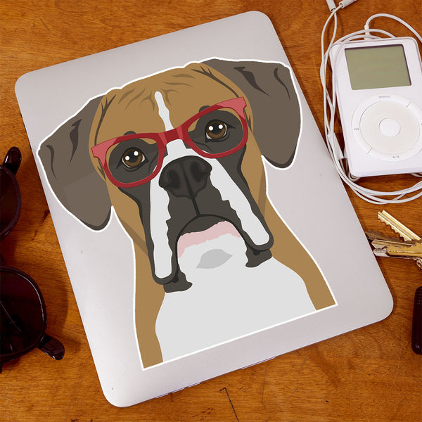 Boxer Dog Wearing Hipster Glasses Large Vinyl Car Window Sticker