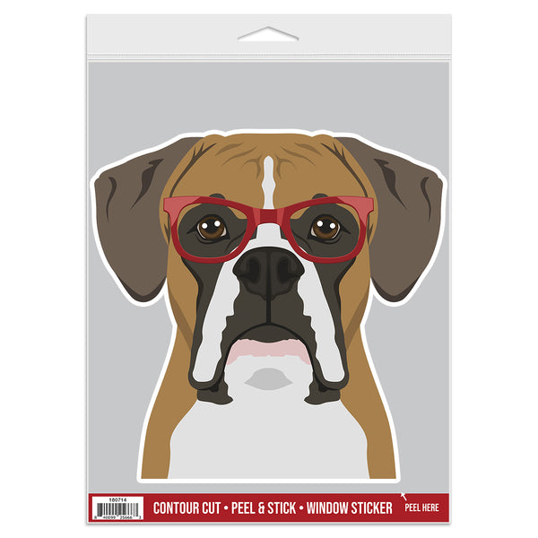 Boxer Dog Wearing Hipster Glasses Large Vinyl Car Window Sticker