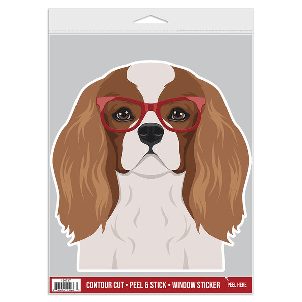 Cavalier King Charles Spaniel Dog Wearing Hipster Glasses Large Vinyl Car Window Sticker