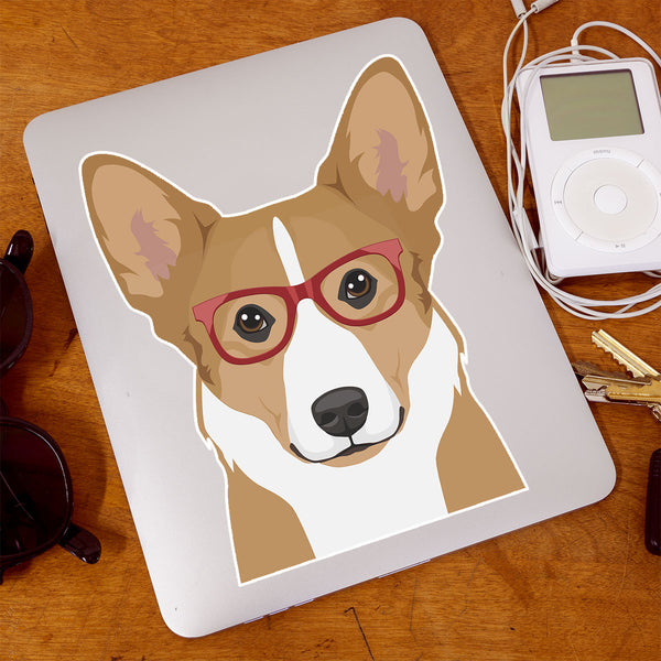 Corgi Dog Wearing Hipster Glasses Large Vinyl Car Window Sticker