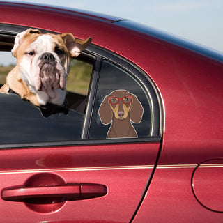 Dachshund Chocolate Tan Dog Wearing Hipster Glasses Large Vinyl Car Window Sticker