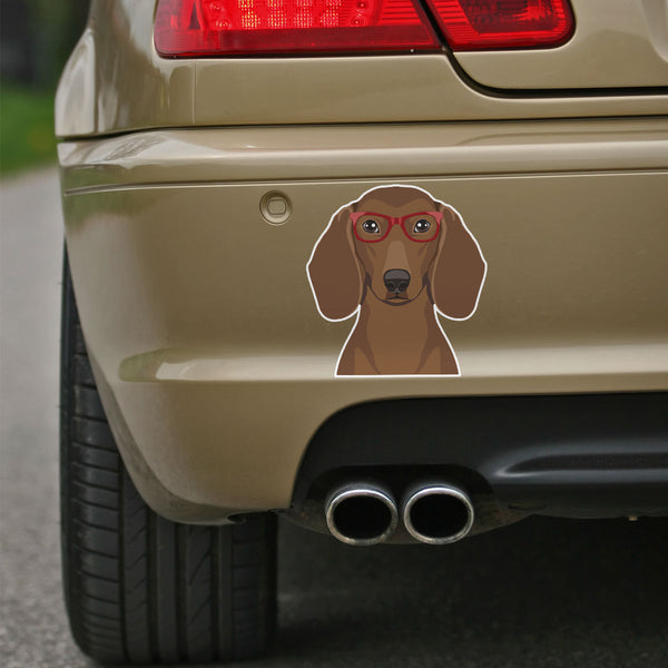 Dachshund Dog Wearing Hipster Glasses Large Vinyl Car Window Sticker