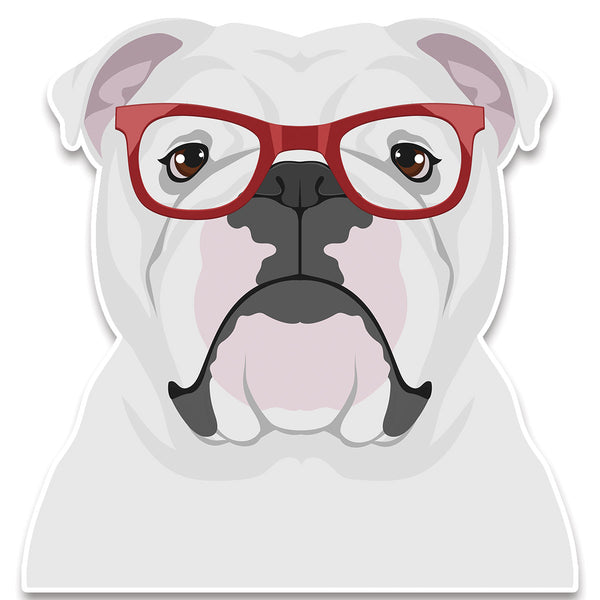 English Bulldog Dog Wearing Hipster Glasses Large Vinyl Car Window Sticker