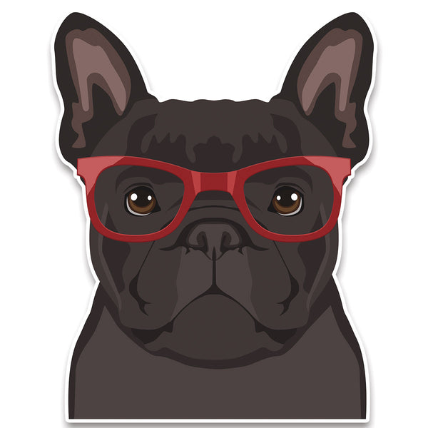 French Bulldog Black Dog Wearing Hipster Glasses Large Vinyl Car Window Sticker