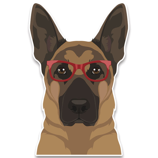German Shepherd Dog Wearing Hipster Glasses Large Vinyl Car Window Sticker