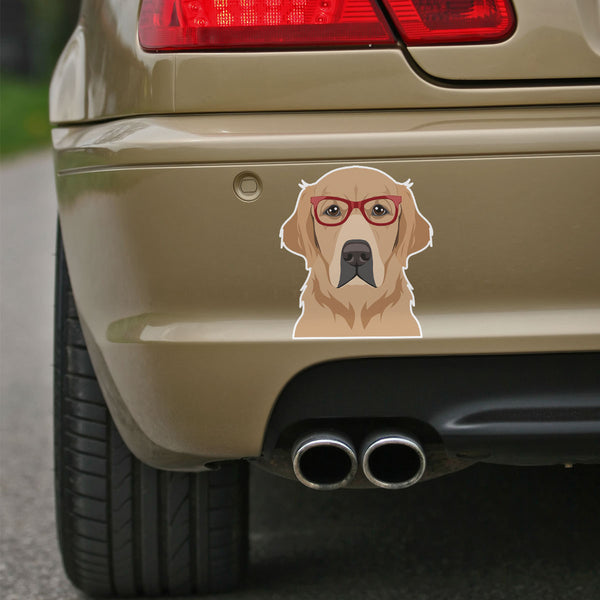 Golden Retriever Dog Wearing Hipster Glasses Large Vinyl Car Window Sticker
