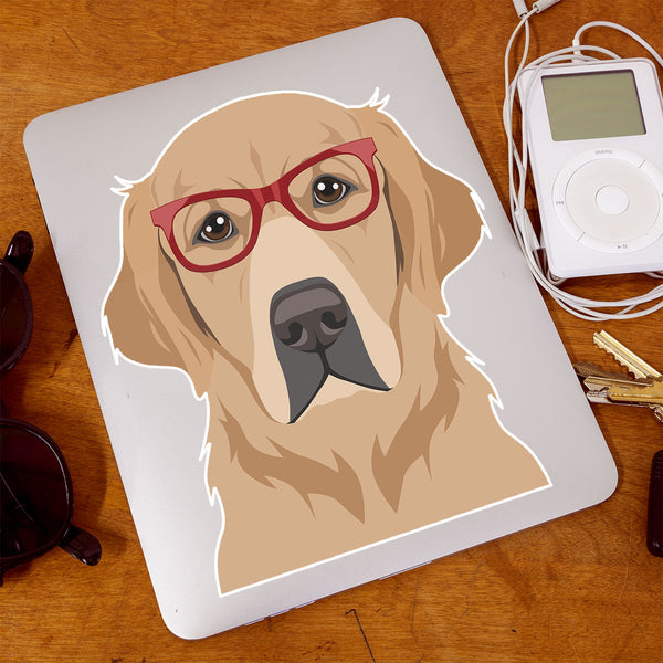 Golden Retriever Dog Wearing Hipster Glasses Large Vinyl Car Window Sticker