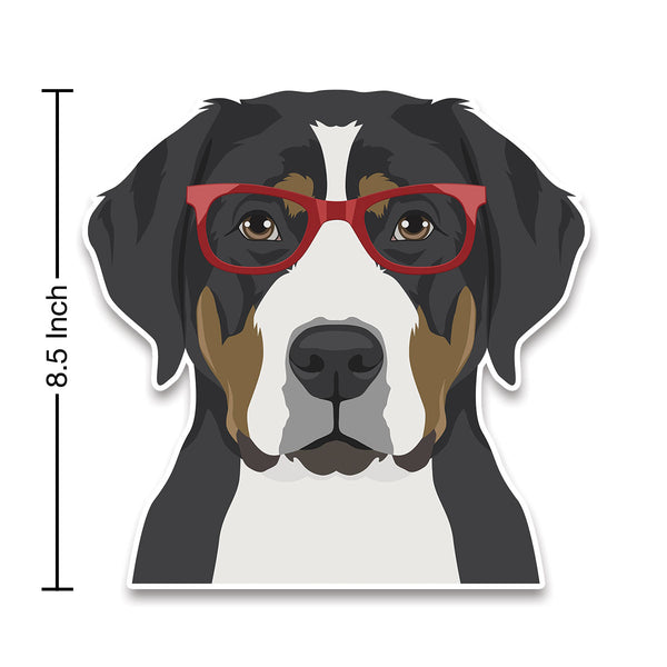 Greater Swiss Mountain Dog Wearing Hipster Glasses Large Vinyl Car Window Sticker