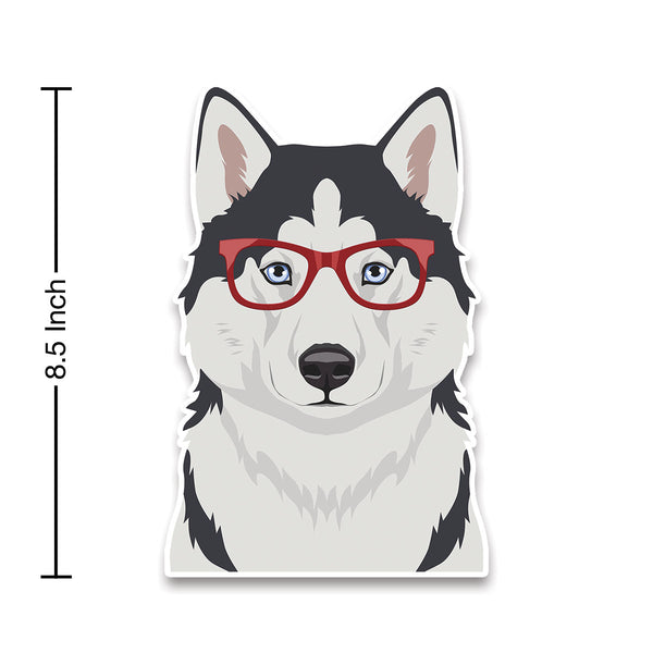 Husky Dog Wearing Hipster Glasses Large Vinyl Car Window Sticker