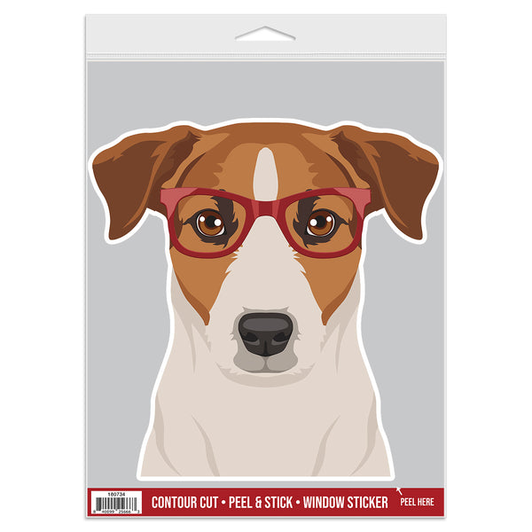 Jack Russell Terrier Dog Wearing Hipster Glasses Large Vinyl Car Window Sticker