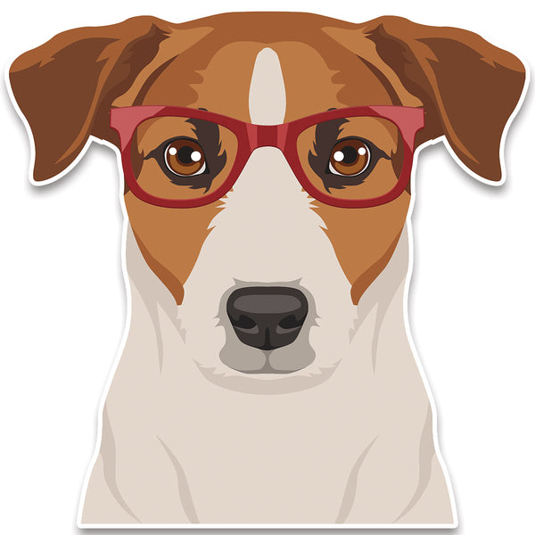 Jack Russell Terrier Dog Wearing Hipster Glasses Large Vinyl Car Window Sticker
