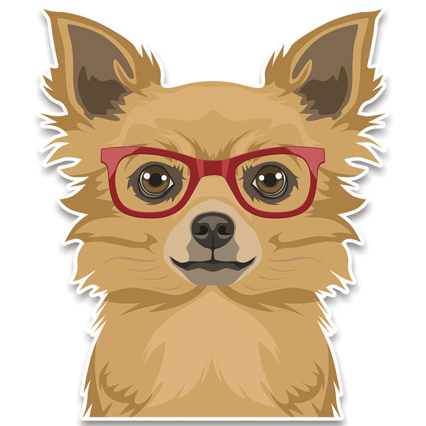 Long Haired Chihuahua Dog Wearing Hipster Glasses Large Vinyl Car Window Sticker