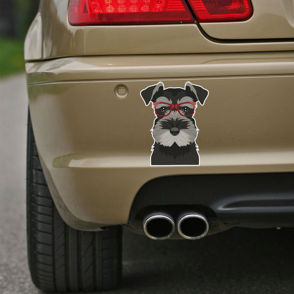 Miniature Schnauzer Dog Wearing Hipster Glasses Large Vinyl Car Window Sticker