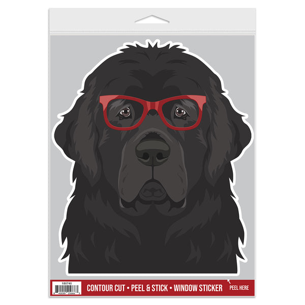 Newfoundland Dog Wearing Hipster Glasses Large Vinyl Car Window Sticker