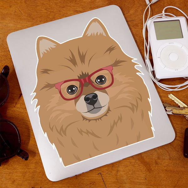 Pomeranian Dog Wearing Hipster Glasses Large Vinyl Car Window Sticker