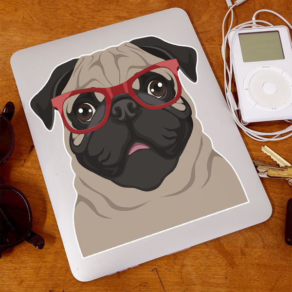 Pug Dog Wearing Hipster Glasses Large Vinyl Car Window Sticker