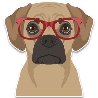 Puggle Dog Wearing Hipster Glasses Large Vinyl Car Window Sticker