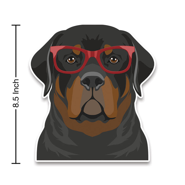 Rottweiler Dog Wearing Hipster Glasses Large Vinyl Car Window Sticker