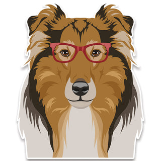 Rough Collie Dog Wearing Hipster Glasses Large Vinyl Car Window Sticker