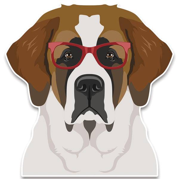 Saint Bernard Dog Wearing Hipster Glasses Large Vinyl Car Window Sticker