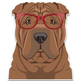Shar Pei Dog Wearing Hipster Glasses Large Vinyl Car Window Sticker