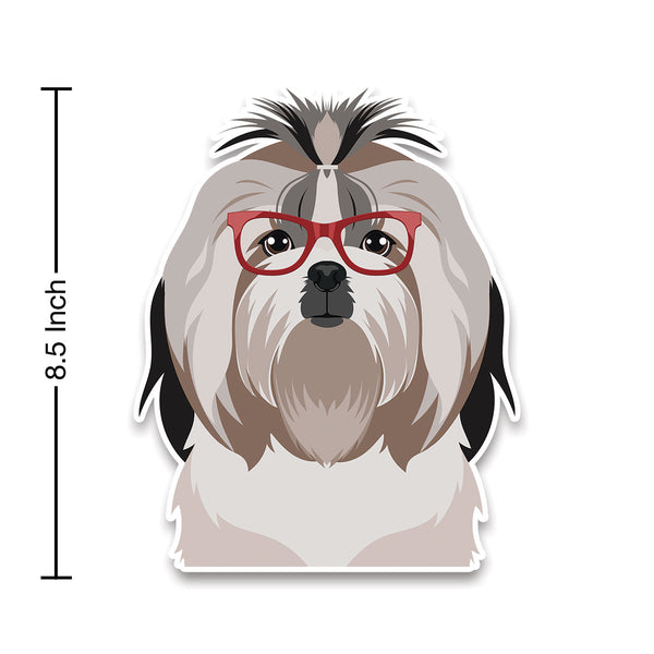 Shih Tzu Dog Wearing Hipster Glasses Large Vinyl Car Window Sticker