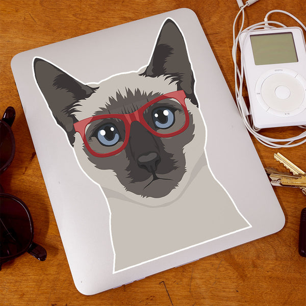 Siamese Cat Wearing Hipster Glasses Large Vinyl Car Window Sticker