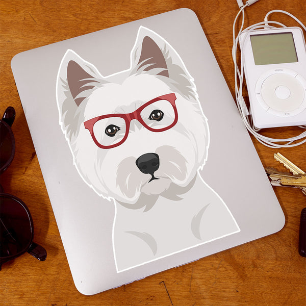 West Highland Terrier Dog Wearing Hipster Glasses Large Vinyl Car Window Sticker