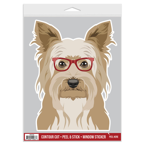 Yorkshire Terrier Dog Wearing Hipster Glasses Large Vinyl Car Window Sticker