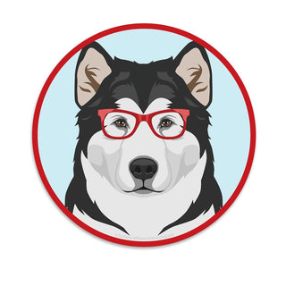 Alaskan Malamute Dog Wearing Hipster Glasses Mini Vinyl Sticker