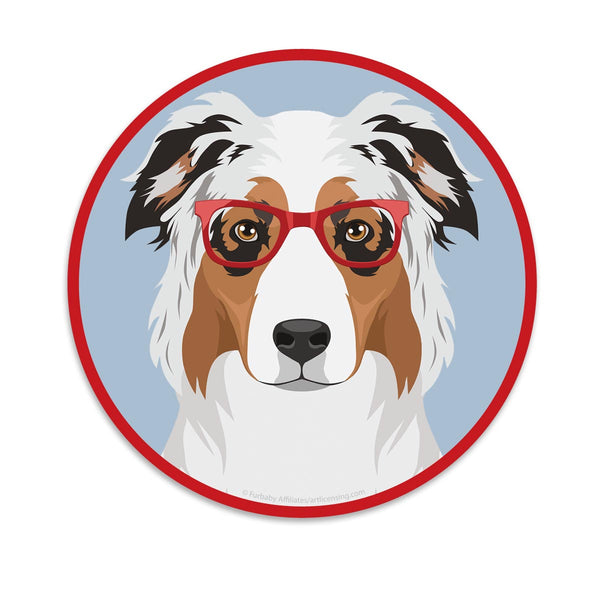 Australian Shepherd Dog Wearing Hipster Glasses Mini Vinyl Sticker