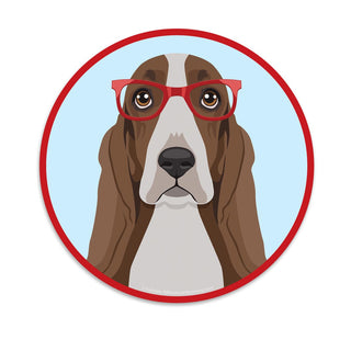 Basset Hound Dog Wearing Hipster Glasses Mini Vinyl Sticker