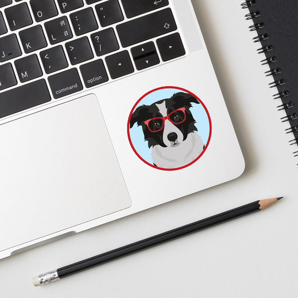 Border Collie Dog Wearing Hipster Glasses Mini Vinyl Sticker