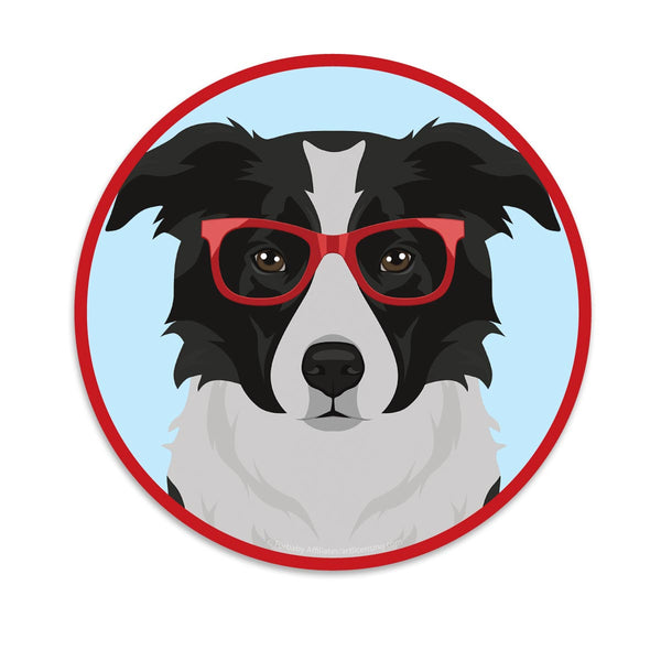 Border Collie Dog Wearing Hipster Glasses Mini Vinyl Sticker
