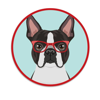 Boston Terrier Dog Wearing Hipster Glasses Mini Vinyl Sticker