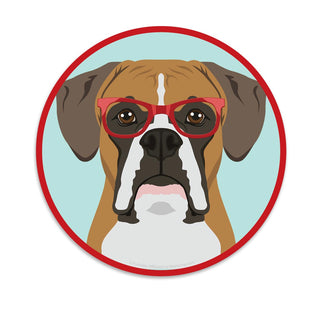 Boxer Dog Wearing Hipster Glasses Mini Vinyl Sticker
