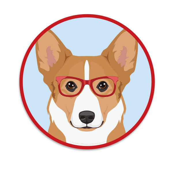 Corgi Dog Wearing Hipster Glasses Mini Vinyl Sticker