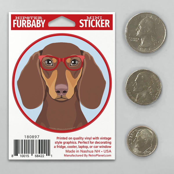Dachshund Chocolate Tan Dog Wearing Hipster Glasses Mini Vinyl Sticker