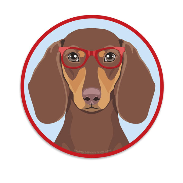 Dachshund Chocolate Tan Dog Wearing Hipster Glasses Mini Vinyl Sticker