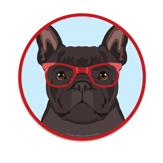French Bulldog Black Dog Wearing Hipster Glasses Mini Vinyl Sticker