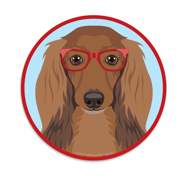 Long Haired Dachshund Dog Wearing Hipster Glasses Mini Vinyl Sticker
