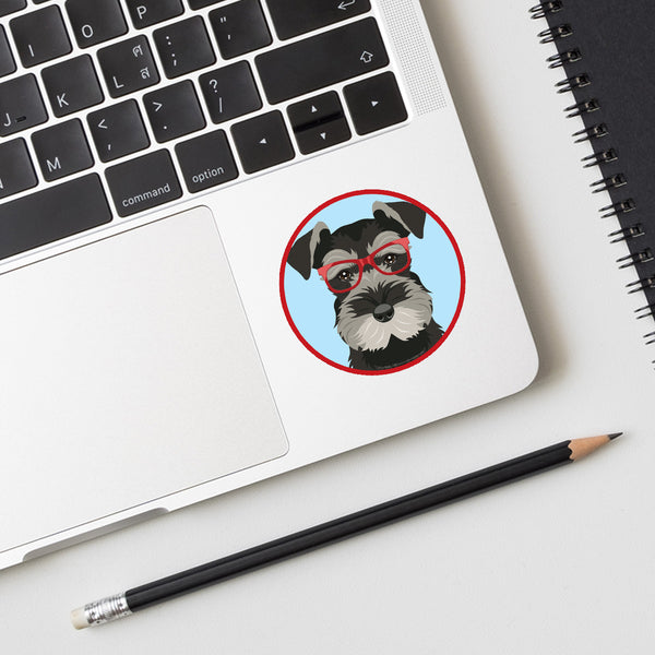 Miniature Schnauzer Dog Wearing Hipster Glasses Mini Vinyl Sticker