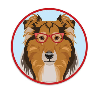 Rough Collie Dog Wearing Hipster Glasses Mini Vinyl Sticker