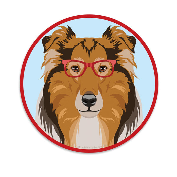 Rough Collie Dog Wearing Hipster Glasses Mini Vinyl Sticker
