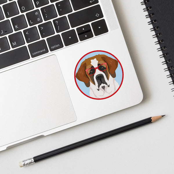 Saint Bernard Dog Wearing Hipster Glasses Mini Vinyl Sticker