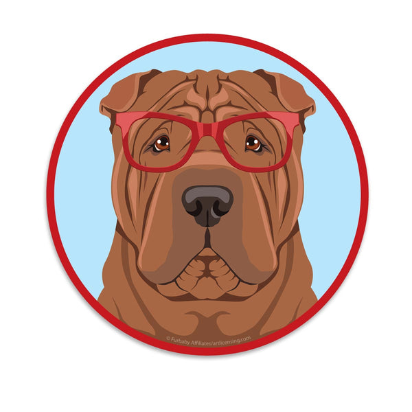 Shar Pei Dog Wearing Hipster Glasses Mini Vinyl Sticker