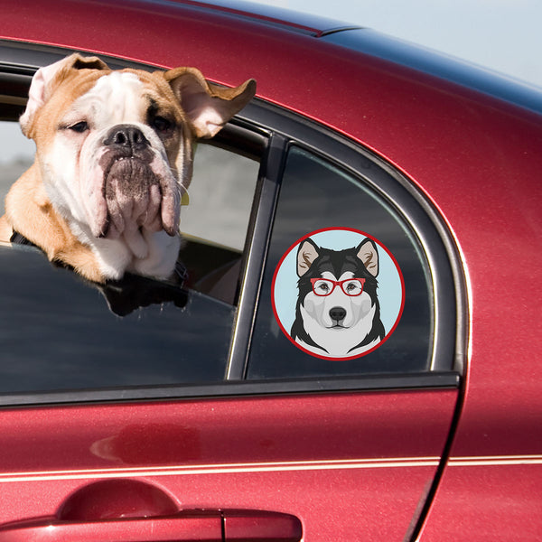 Alaskan Malamute Dog Wearing Hipster Glasses Die Cut Vinyl Sticker